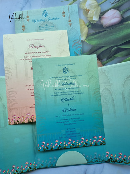 Peacock Double Door Hindu Sikh Padded Colored invitation Cards CC-3660