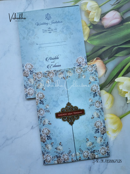 Flower Double Door Hindu Muslim Christian Sikh Padded Colored invitation Cards CC-3661