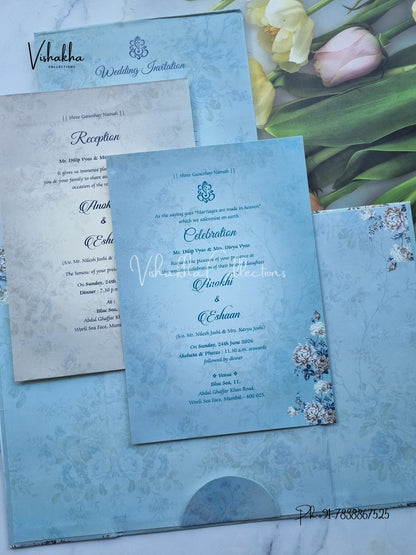 Flower Double Door Hindu Muslim Christian Sikh Padded Colored invitation Cards CC-3661