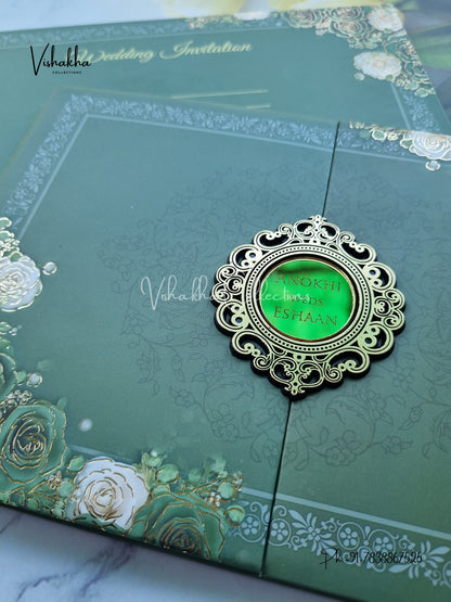 Flower Double Door Hindu Muslim Christian Sikh Padded Colored invitation Cards CC-3672