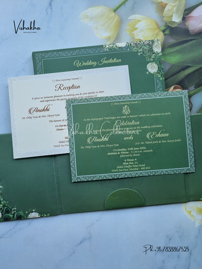 Flower Double Door Hindu Muslim Christian Sikh Padded Colored invitation Cards CC-3672