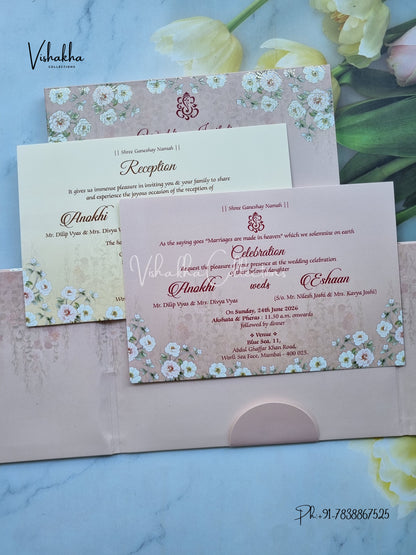 Flower Double Door Hindu Muslim Christian Sikh Padded Colored invitation Cards CC-3673