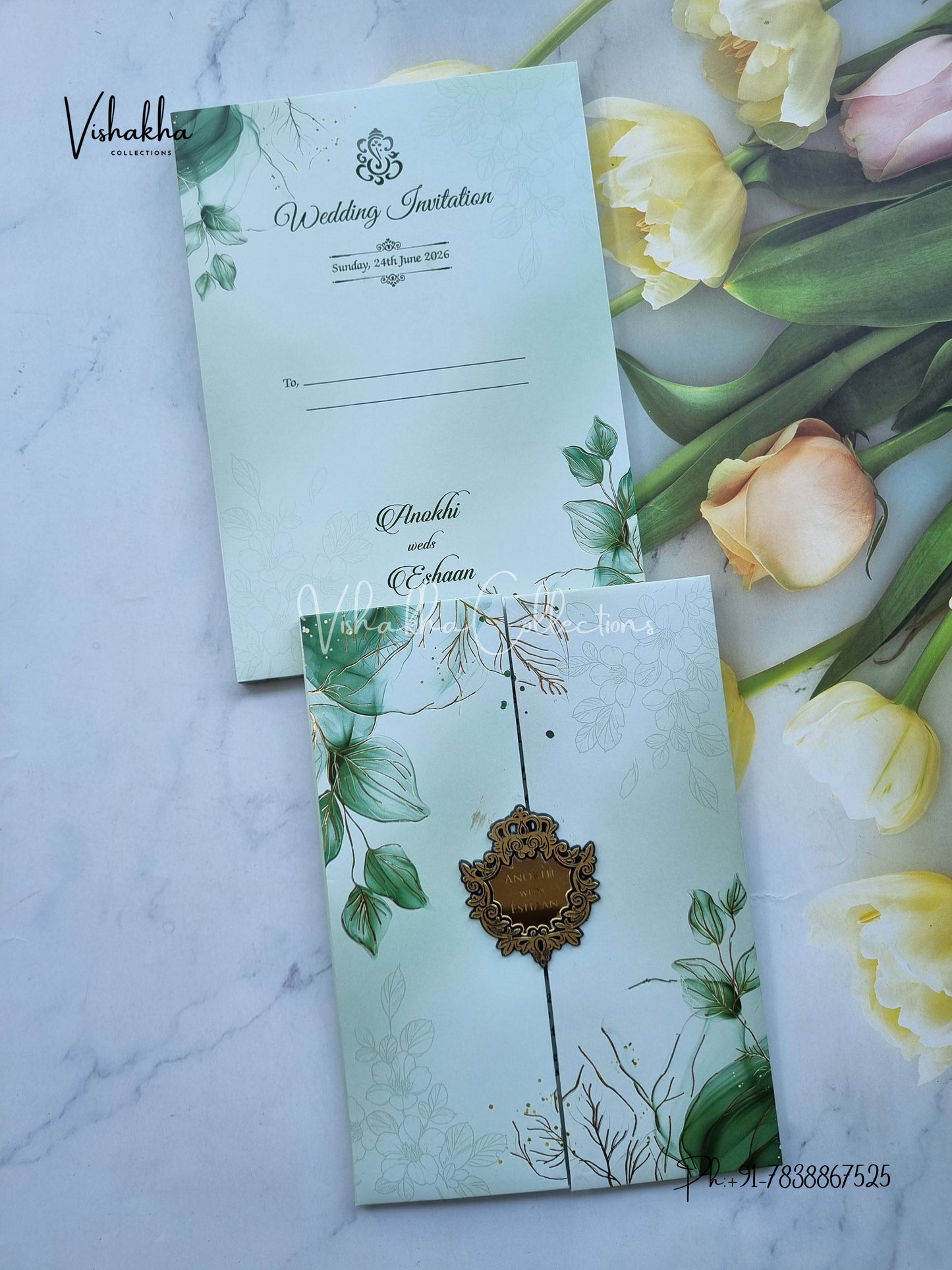 Flower Double Door Hindu Muslim Christian Sikh Padded Colored invitation Cards CC-3675