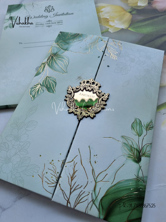 Flower Double Door Hindu Muslim Christian Sikh Padded Colored invitation Cards CC-3675