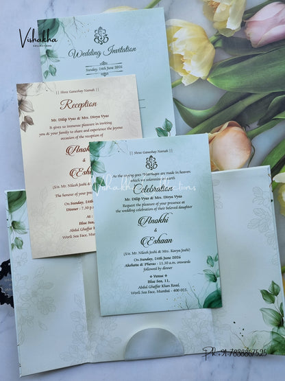 Flower Double Door Hindu Muslim Christian Sikh Padded Colored invitation Cards CC-3675