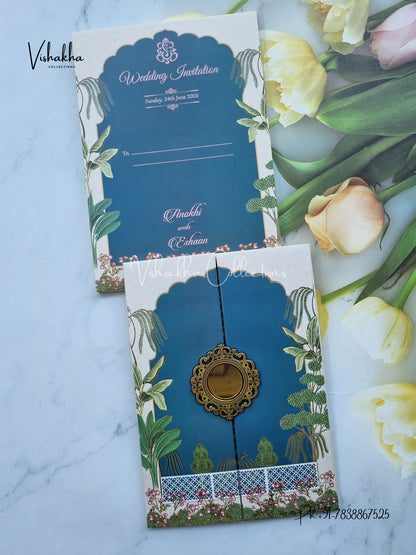 Flower Double Door Hindu Muslim Christian Sikh Padded Colored invitation Cards CC-3676