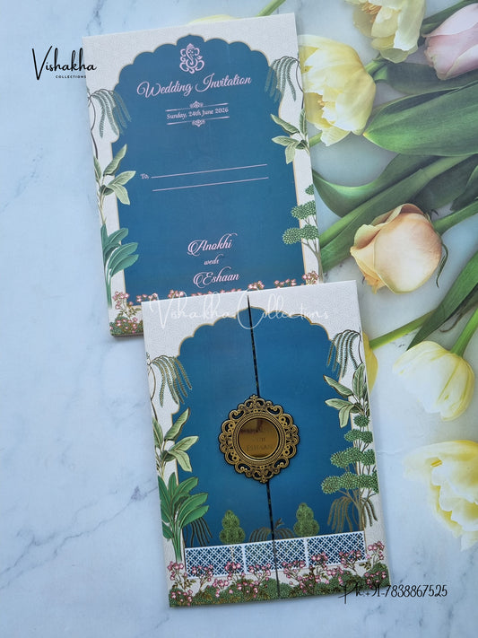 Flower Double Door Hindu Muslim Christian Sikh Padded Colored invitation Cards CC-3676