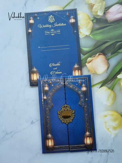 Double Door Hindu Muslim Christian Sikh Padded Colored invitation Cards CC-3678