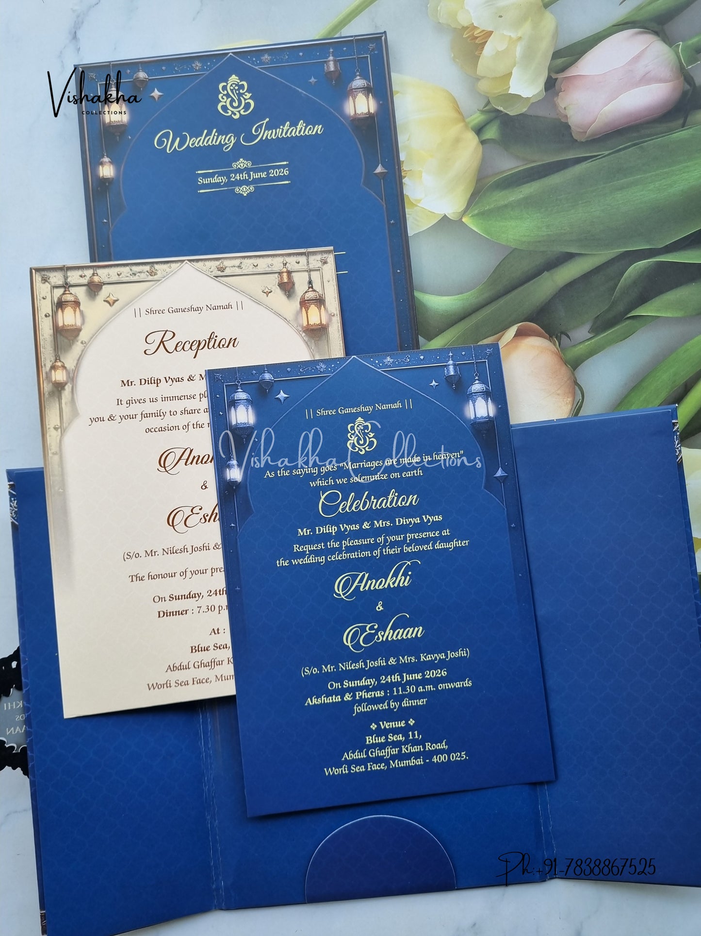 Double Door Hindu Muslim Christian Sikh Padded Colored invitation Cards CC-3678