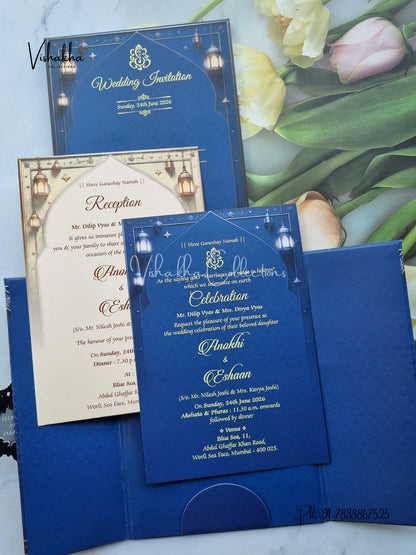 Double Door Hindu Muslim Christian Sikh Padded Colored invitation Cards CC-3678