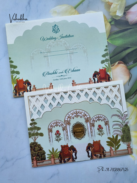 Hathi Hindu Jain Sikh Colored invitation Cards CC-3679