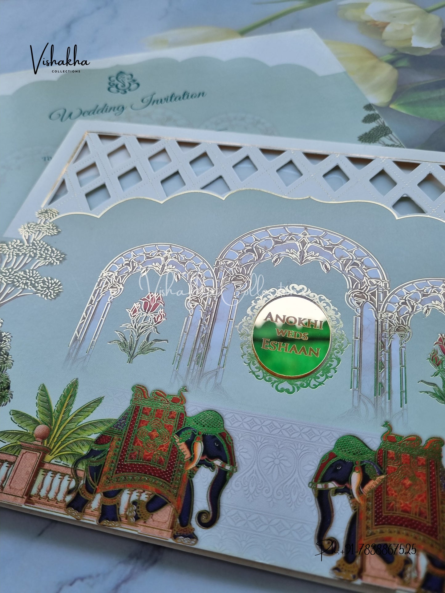 Hathi Hindu Jain Sikh Colored invitation Cards CC-3679