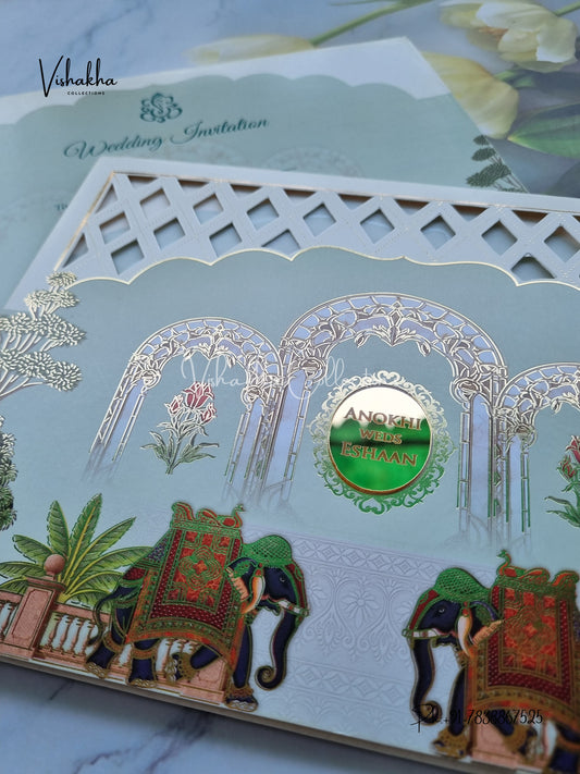 Hathi Hindu Jain Sikh Colored invitation Cards CC-3679