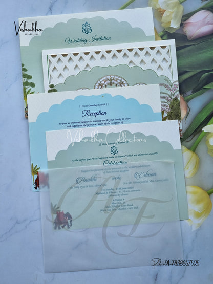 Hathi Hindu Jain Sikh Colored invitation Cards CC-3679