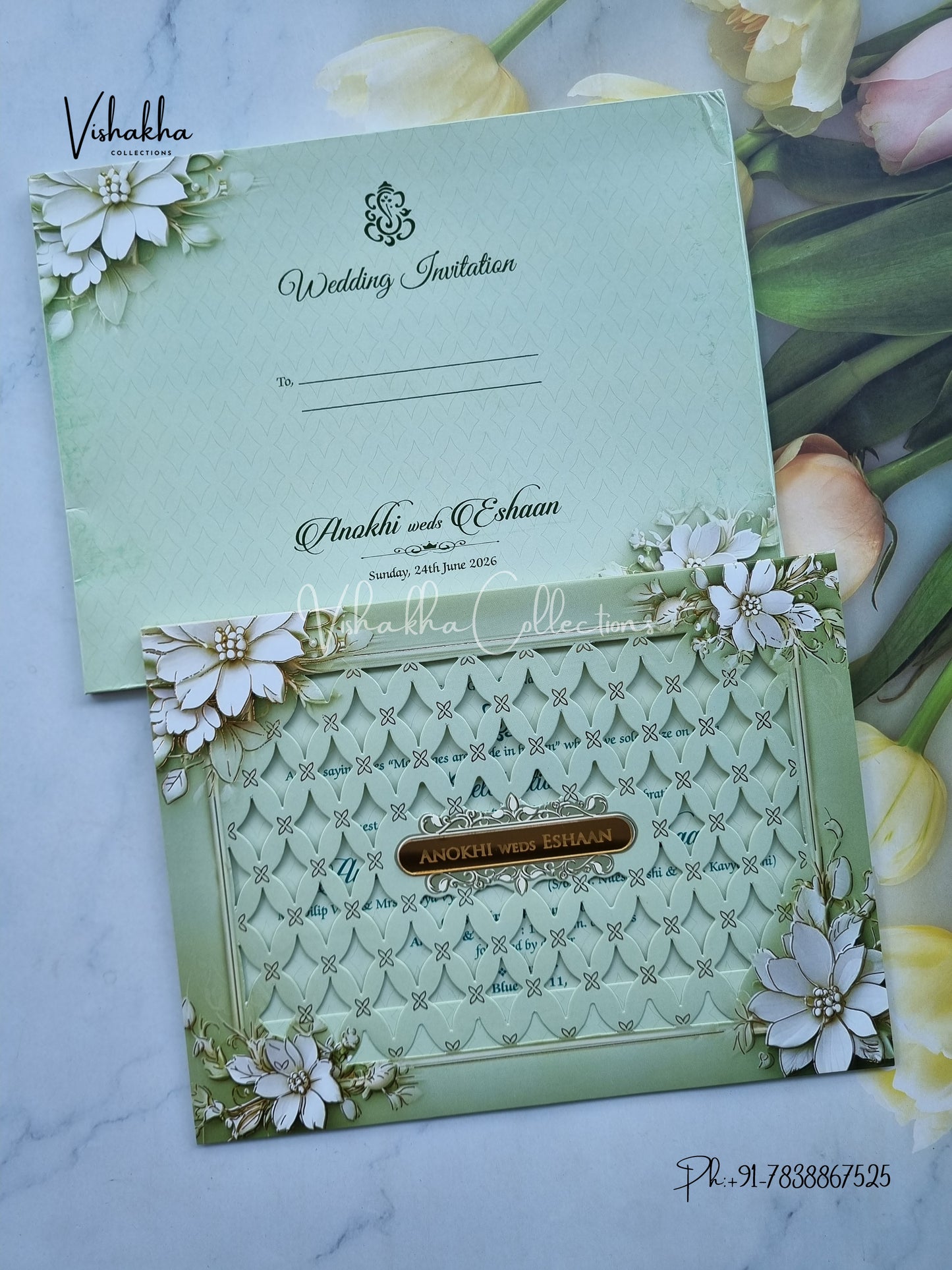 Flower Hindu Muslim Christian Sikh Colored invitation Cards CC-3680