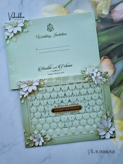 Flower Hindu Muslim Christian Sikh Colored invitation Cards CC-3680