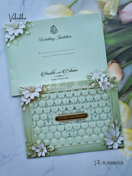 Flower Hindu Muslim Christian Sikh Colored invitation Cards CC-3680