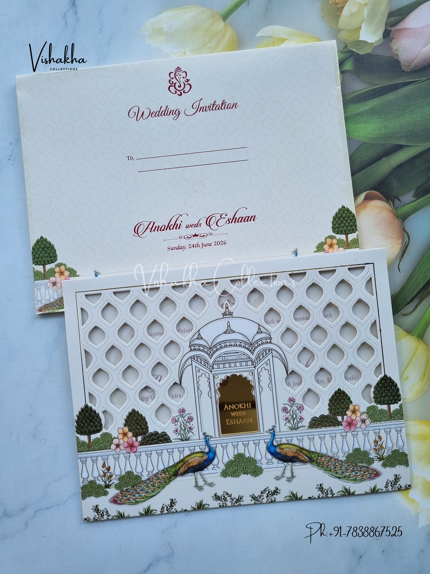 Peacock Hindu Sikh Colored invitation Cards CC-3682