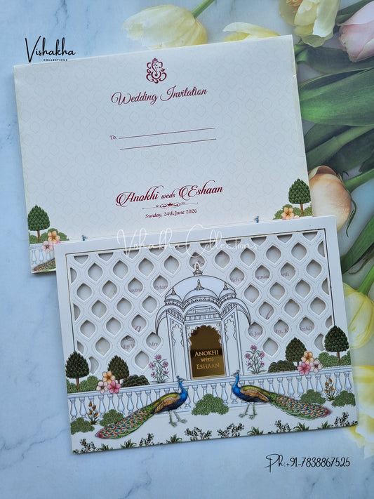 Peacock Hindu Sikh Colored invitation Cards CC-3682