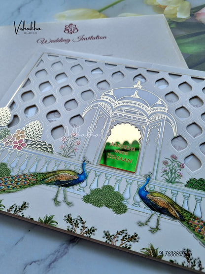 Peacock Hindu Sikh Colored invitation Cards CC-3682