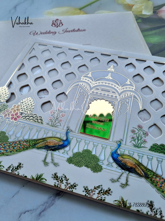 Peacock Hindu Sikh Colored invitation Cards CC-3682