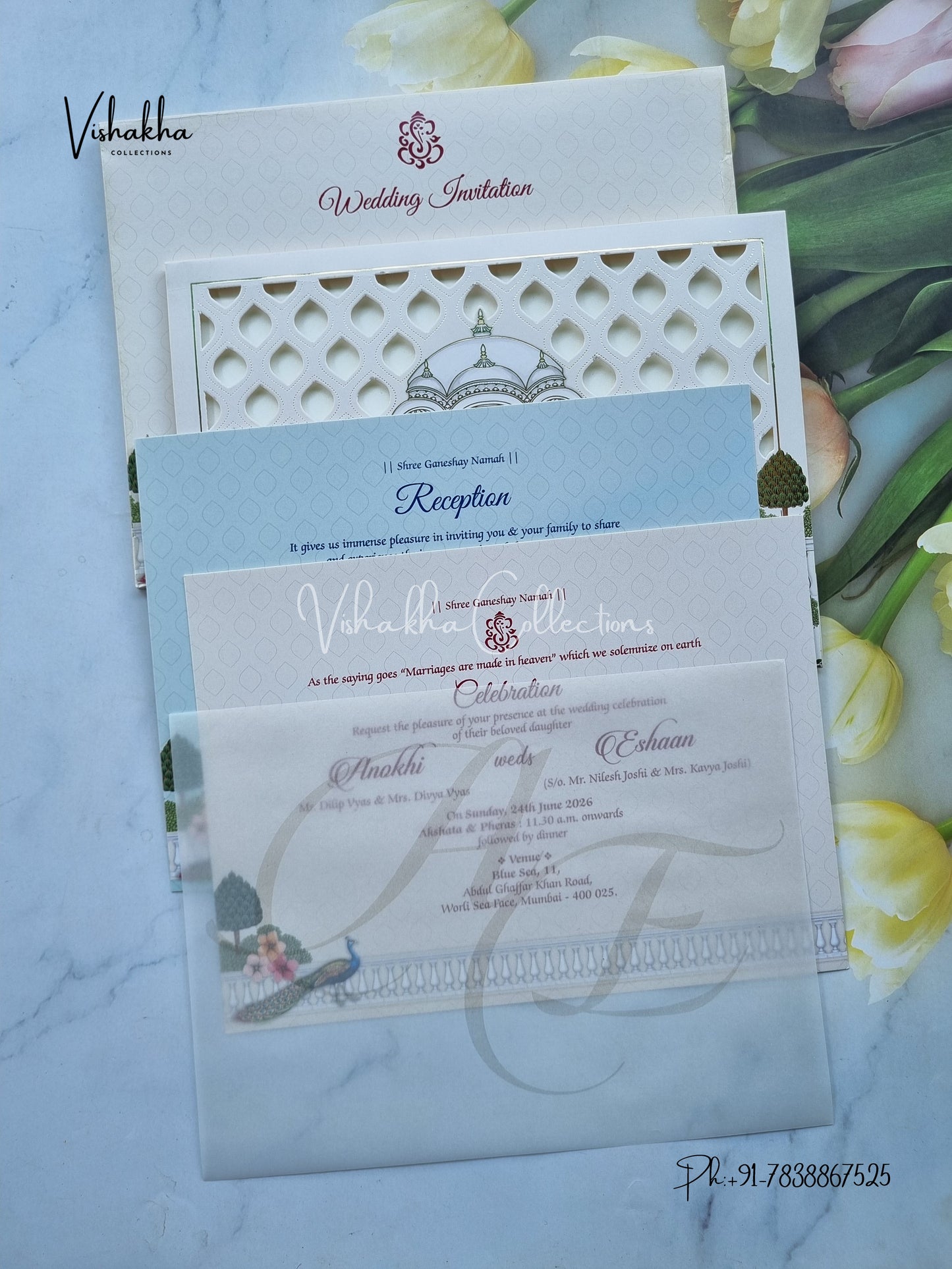 Peacock Hindu Sikh Colored invitation Cards CC-3682