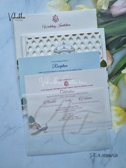 Peacock Hindu Sikh Colored invitation Cards CC-3682