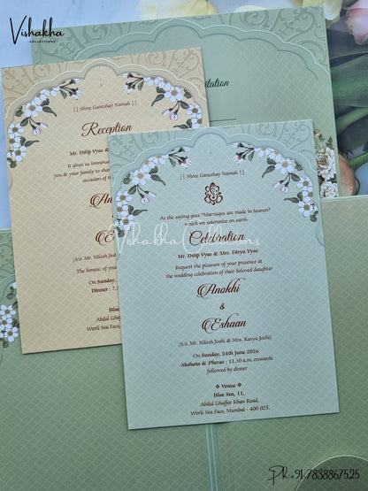 Flower Hindu Muslim Christian Sikh Padded Colored invitation Cards CC-3684