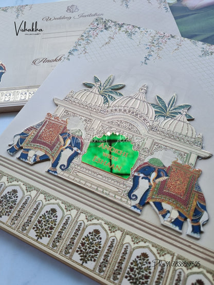 Hathi Hindu Sikh Padded Colored invitation Cards CC-3685