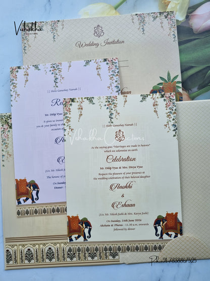 Hathi Hindu Sikh Padded Colored invitation Cards CC-3685