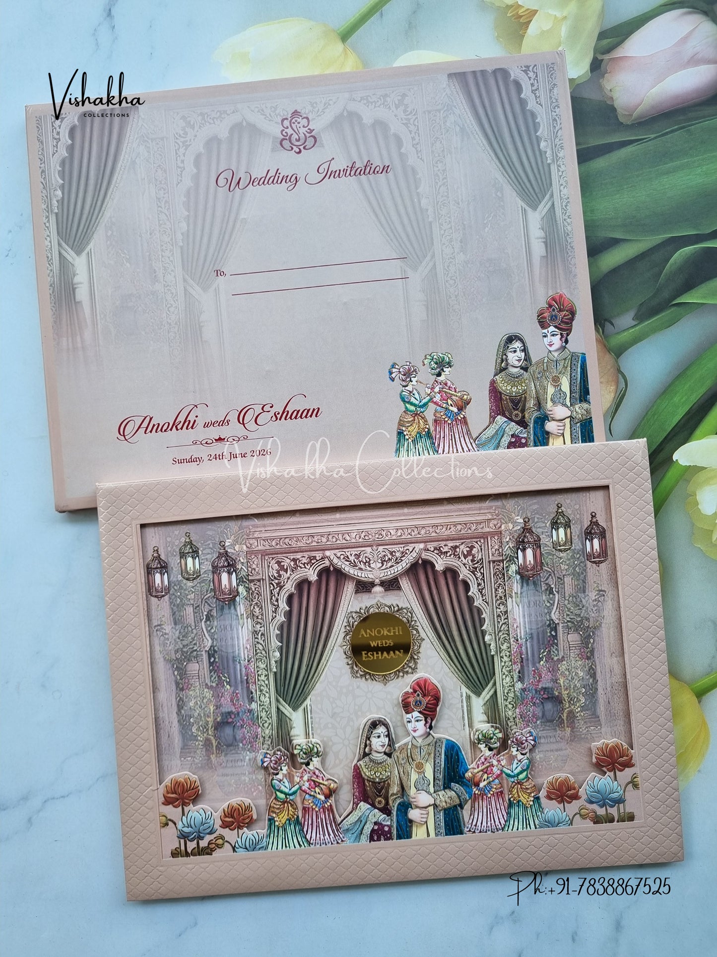 Dulah Dulhan Hindu Sikh Padded Colored invitation Cards CC-3687