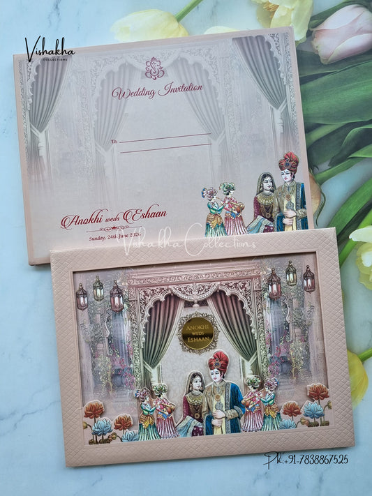 Dulah Dulhan Hindu Sikh Padded Colored invitation Cards CC-3687