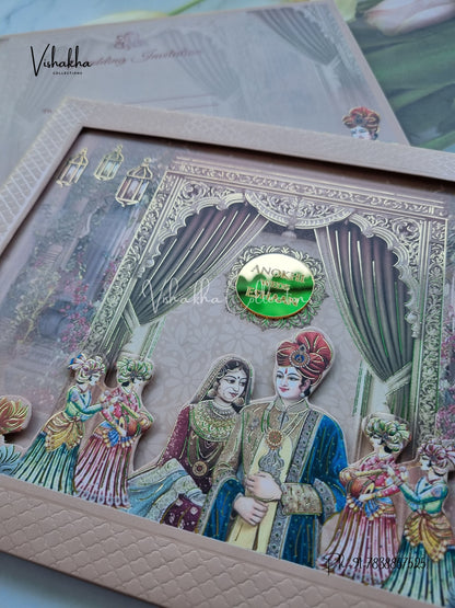 Dulah Dulhan Hindu Sikh Padded Colored invitation Cards CC-3687