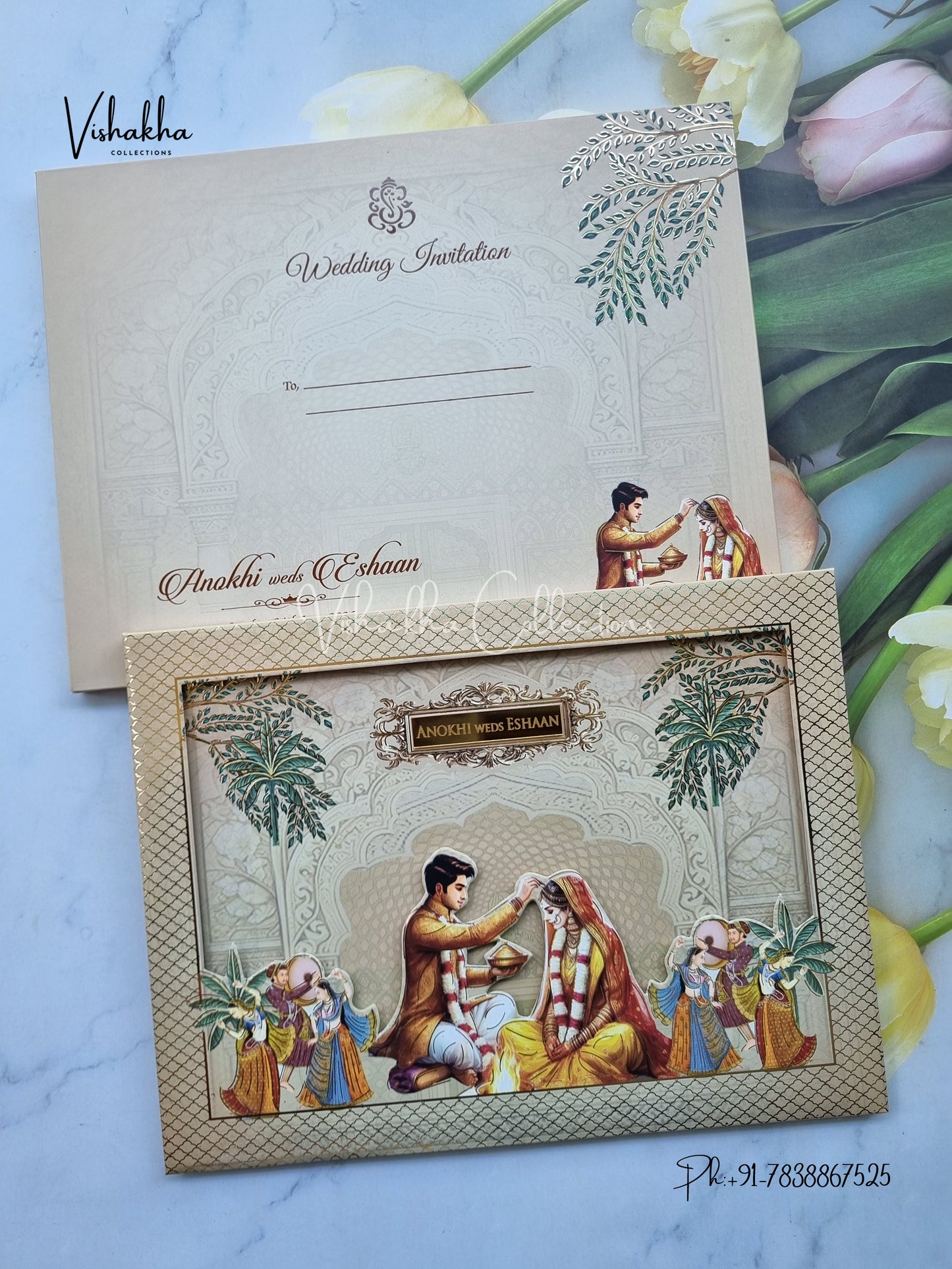 Dulah Dulhan Hindu Sikh Padded Colored invitation Cards CC-3688