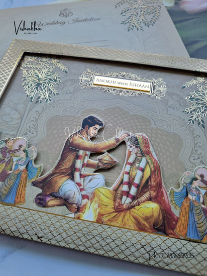 Dulah Dulhan Hindu Sikh Padded Colored invitation Cards CC-3688