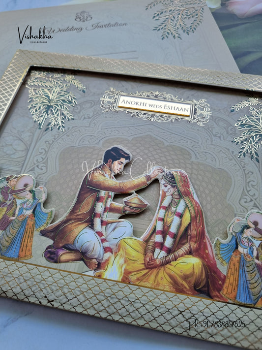 Dulah Dulhan Hindu Sikh Padded Colored invitation Cards CC-3688