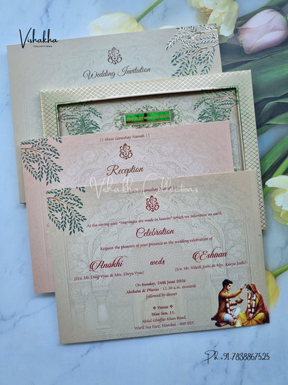 Dulah Dulhan Hindu Sikh Padded Colored invitation Cards CC-3688