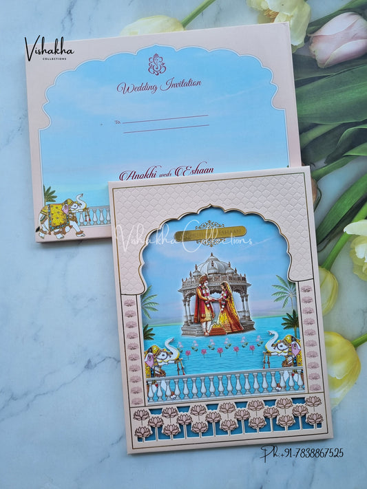 Hathi Dulah Dulhan Hindu Sikh Padded Colored invitation Cards CC-3689