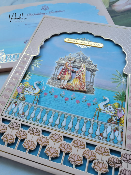 Hathi Dulah Dulhan Hindu Sikh Padded Colored invitation Cards CC-3689