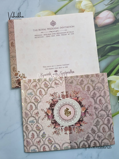 Semi Box Flower Double Door Hindu Muslim Christian Sikh invitation Cards CR-1038
