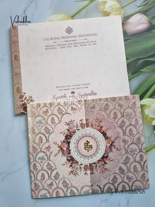 Semi Box Flower Double Door Hindu Muslim Christian Sikh invitation Cards CR-1038