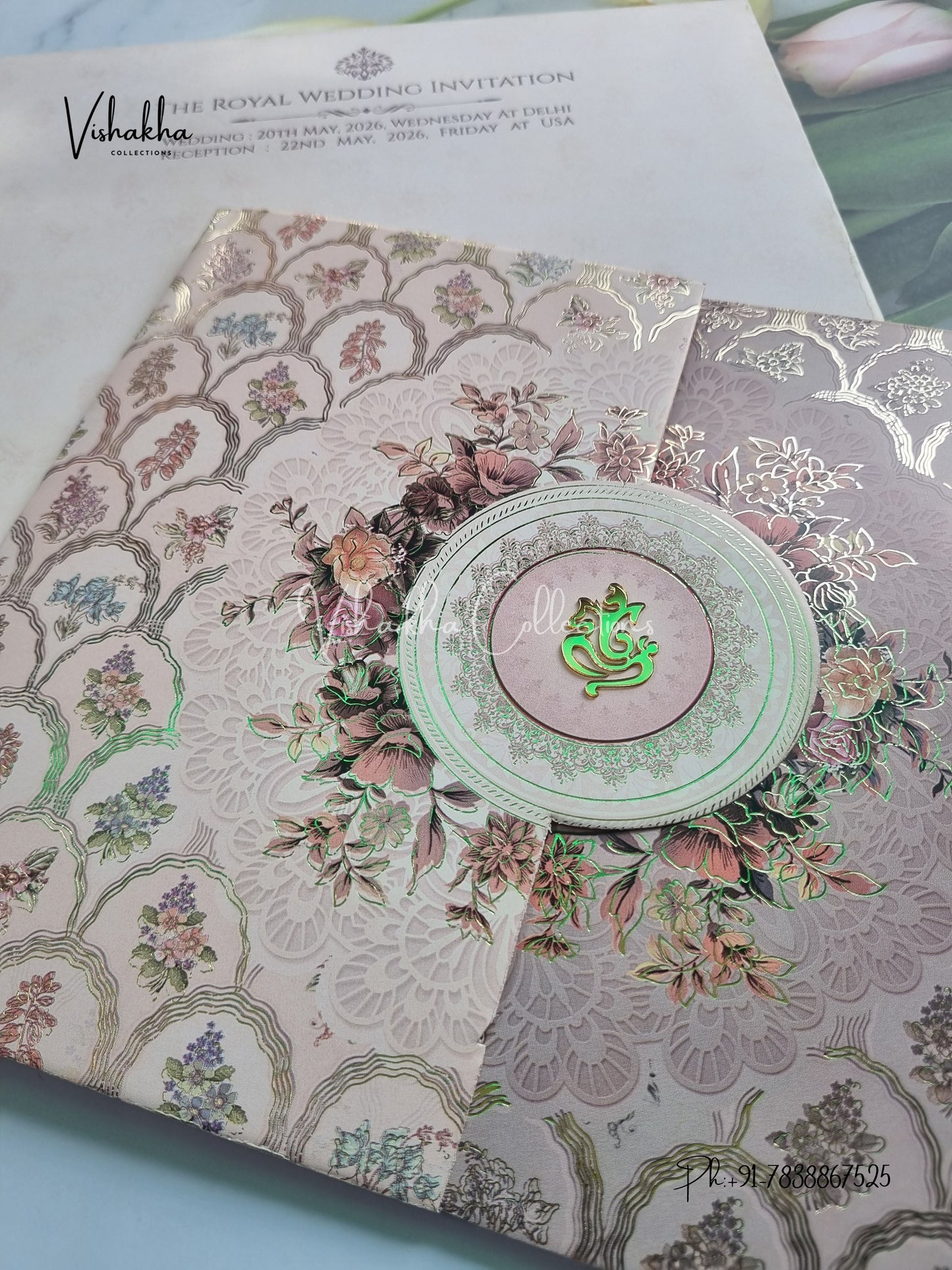 Semi Box Flower Double Door Hindu Muslim Christian Sikh invitation Cards CR-1038