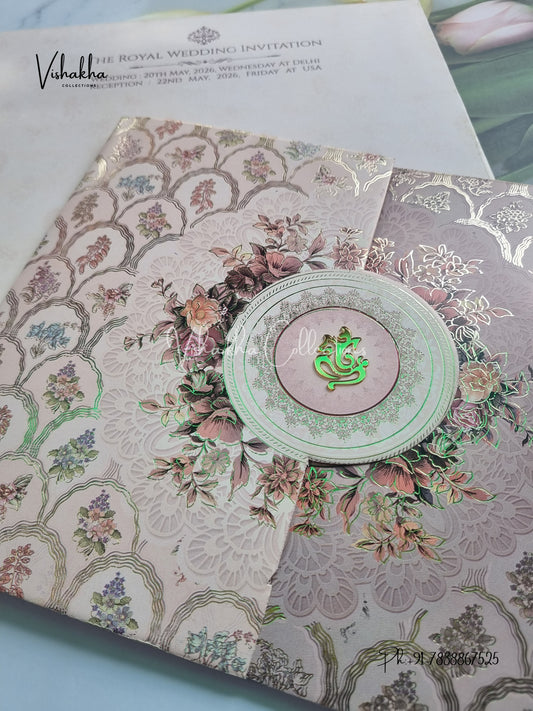 Semi Box Flower Double Door Hindu Muslim Christian Sikh invitation Cards CR-1038