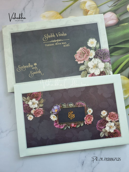 Ganesh Ji Flower Hindu Sikh Padded invitation Cards CR-2012