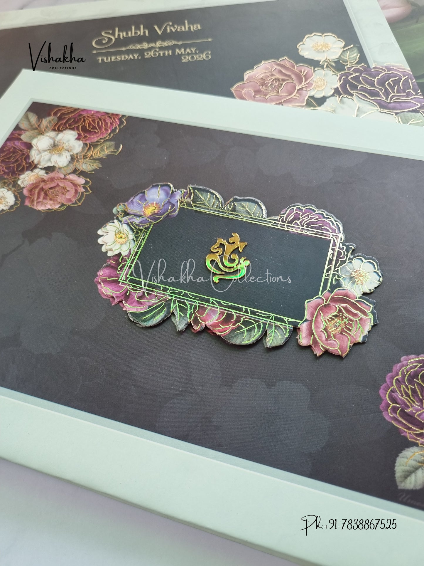 Ganesh Ji Flower Hindu Sikh Padded invitation Cards CR-2012