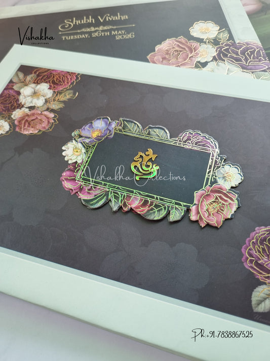 Ganesh Ji Flower Hindu Sikh Padded invitation Cards CR-2012