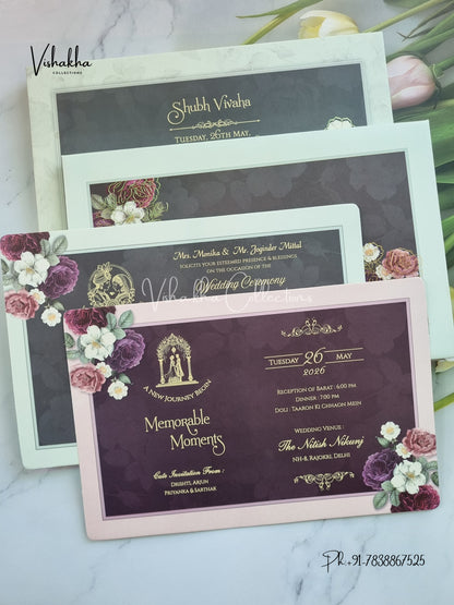 Ganesh Ji Flower Hindu Sikh Padded invitation Cards CR-2012