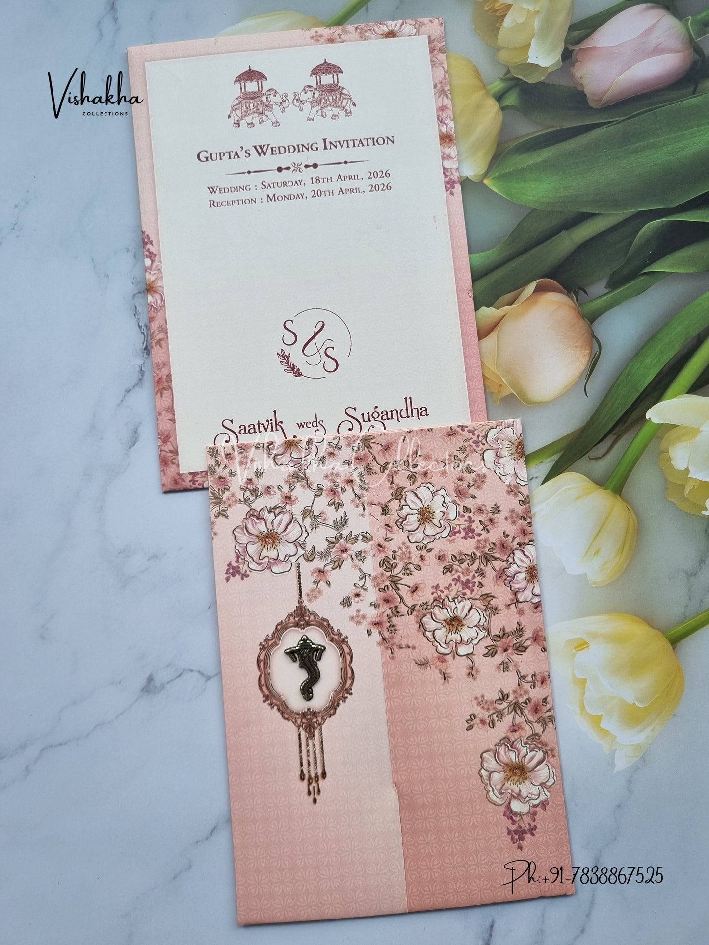 Flower Double Door Hindu Muslim Christian Sikh invitation Cards CR-5005