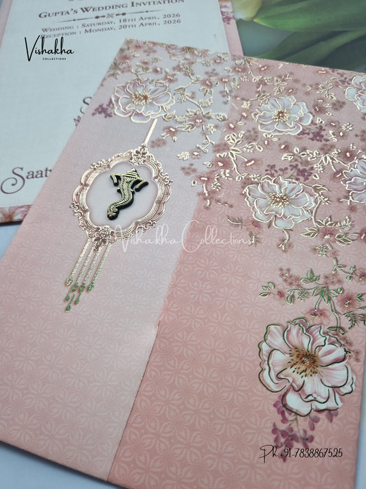 Flower Double Door Hindu Muslim Christian Sikh invitation Cards CR-5005