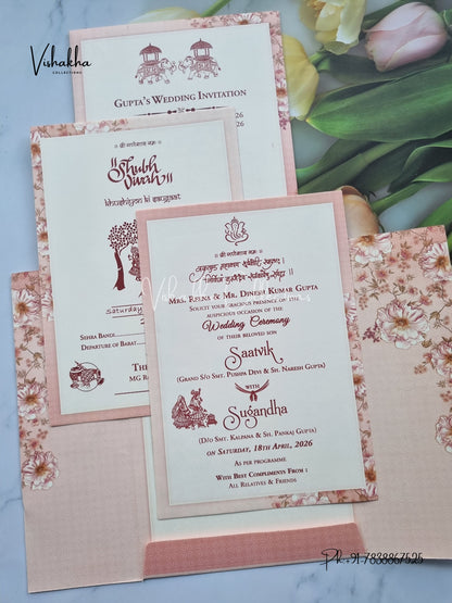 Flower Double Door Hindu Muslim Christian Sikh invitation Cards CR-5005